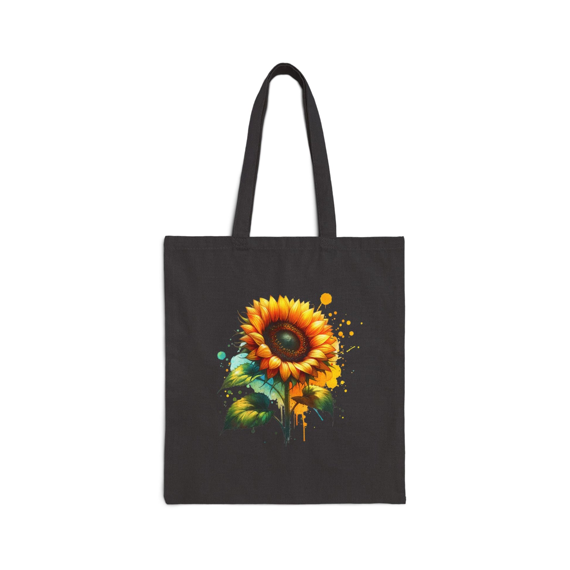 Schwarze Stofftasche mit leuchtendem Sonnenblumen-Print – nachhaltige Canvas Bag mit farbenfrohem Design