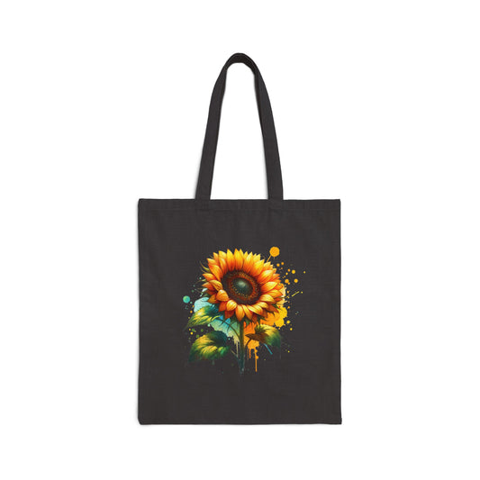 Schwarze Stofftasche mit leuchtendem Sonnenblumen-Print – nachhaltige Canvas Bag mit farbenfrohem Design